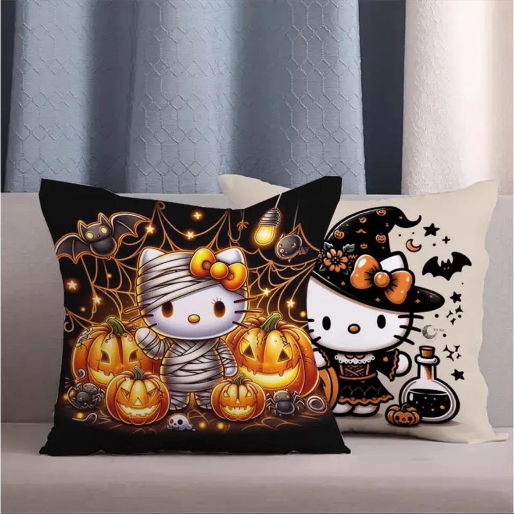 Hello Kitty Halloween Pillow Covers Set of 2 18x18 Mummy Witch Pumpkin